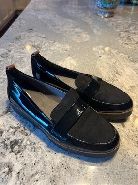 Dr. Scholl's Webster Patent/Suede Platform Loafers Black Size 7.5 NWOB